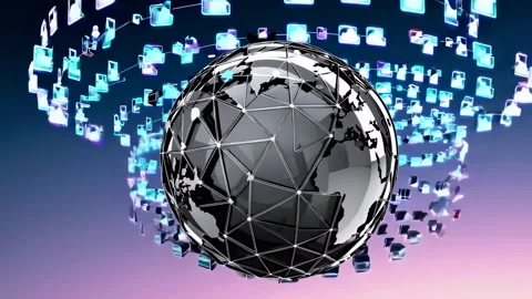 Exploration of a digital globe with intricate designs and vibrant background Stock Footage 297469689