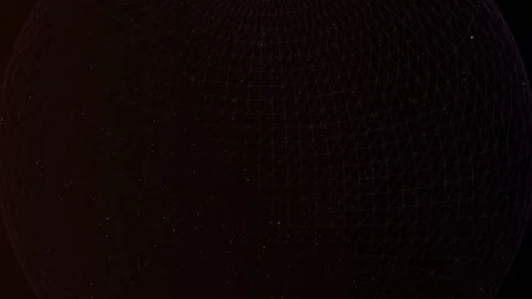 Exploration of a digital sphere with grid patterns and star-like dots in a dark Stock Footage 331926127