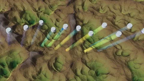 Exploration Drilling Campaign Hole Traces Assay Colour Arid Terrain Oblique 스톡 동영상 343632639
