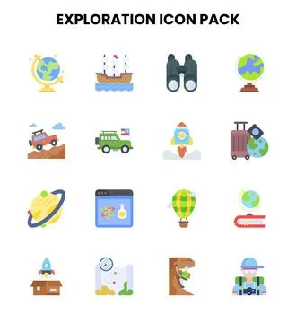 Exploration Flat Collection Icons Pack Stock Illustration