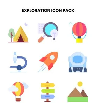 Exploration Flat Design Icons Pack Stock Illustration
