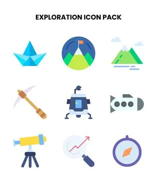 Exploration Flat Scalable Icons Pack Stock Illustration