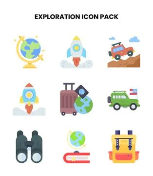 Exploration Flat Scalable Icons Pack Stock Illustration