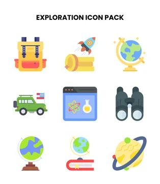 Exploration Flat Set Icons Pack Illustrazione stock