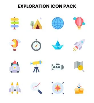 Exploration Flat Vector Icons Pack Illustrazione stock