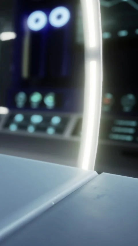 Exploration of a futuristic control panel in a high tech environment Stock Footage 334106894