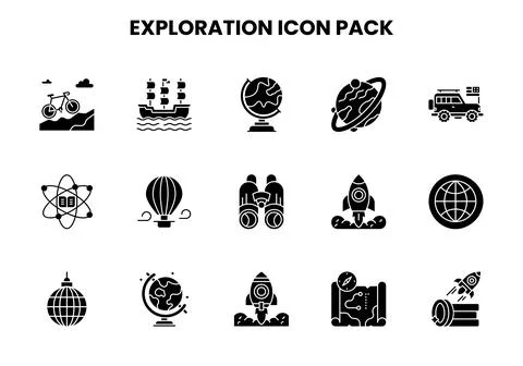 Exploration Glyph Collection Icons Pack Stock Illustration