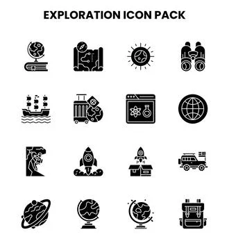 Exploration Glyph Icons Pack Illustrazione stock