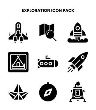 Exploration Glyph Icons Pack Stock Illustration