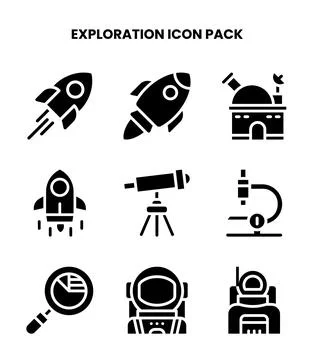 Exploration Glyph Vector Icons Pack Stock Illustration