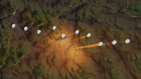 Exploration Grade Plan Slice Under Terrain Drillhole Intercepts Oblique Mineral Vídeo Stock 343633096