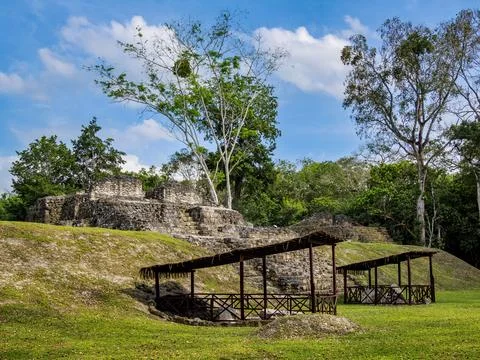 Exploration of Group E at Uaxactun Archeological Site in Guatemala showcasing Stock Photos