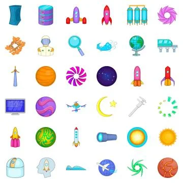 Exploration icons set, cartoon style Stock Illustration