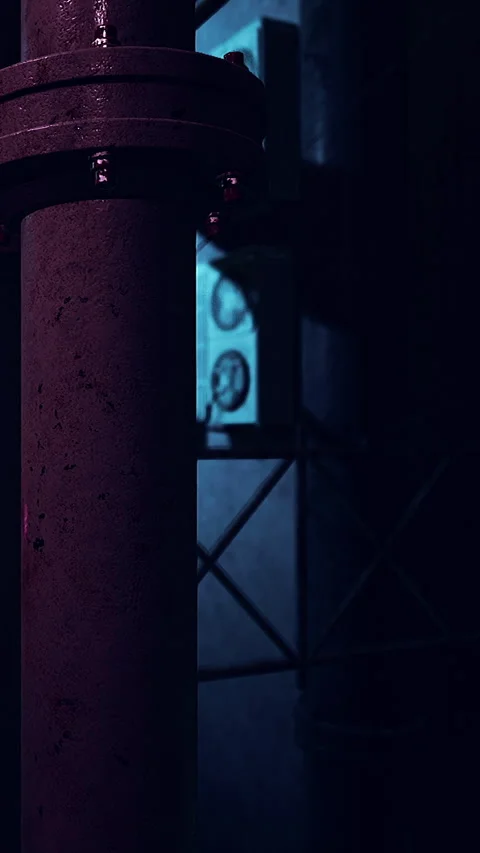 Exploration of industrial structure in low light setting at night Stock Footage 337955200