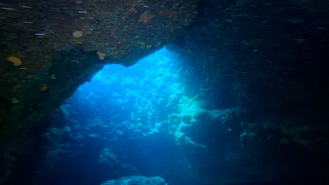 Exploration inside a cave in the Mediterranean sea Stock Footage 151595747