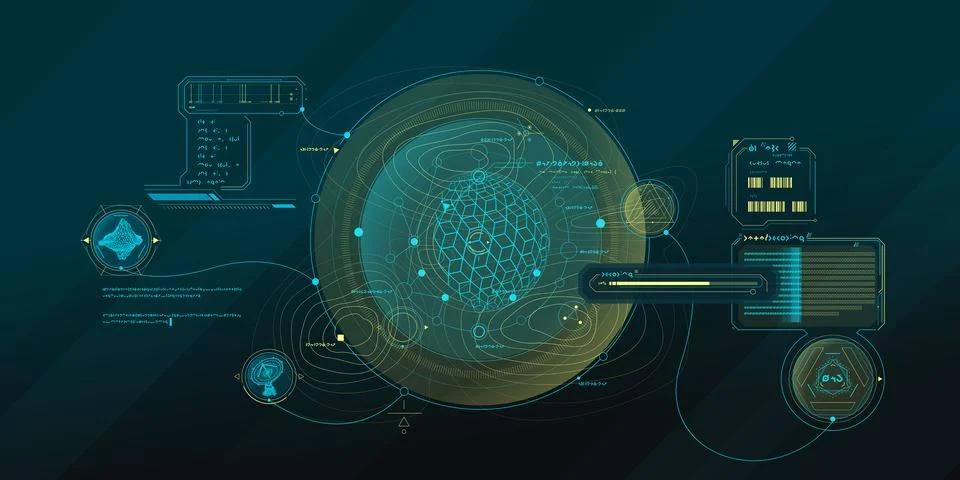Exploration interface by sci-fi infographics. 库存插图