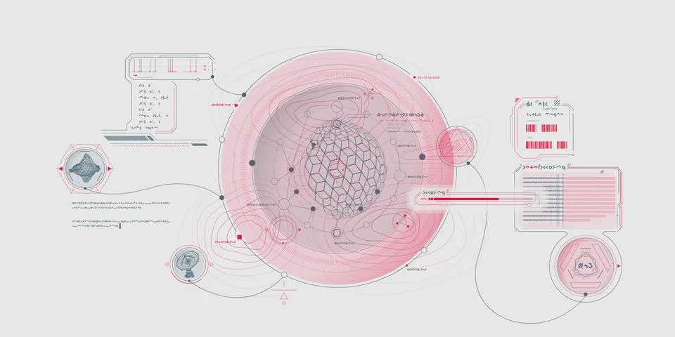 Exploration interface by sci-fi infographics. Illustrazione stock