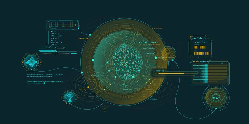 Exploration interface by sci-fi infographics. Illustrazione stock