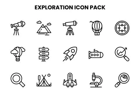 Exploration Line Graphics Icons Pack Stock Illustration