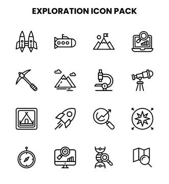 Exploration Line Vector Icons Pack Illustrazione stock