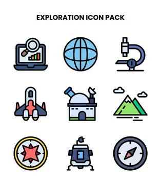 Exploration Lineal Color UI Icons Pack Stock Illustration