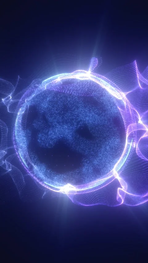 Exploration of a luminous sphere emitting vibrant energy waves in a dark Stock Footage 311804667