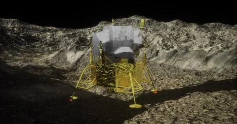 Exploration of the lunar surface with a detailed lander model at twilight Illustrazione stock