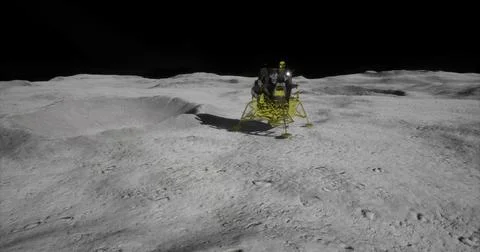 Exploration of the lunar surface with a lander on the moons terrain Ilustração Stock