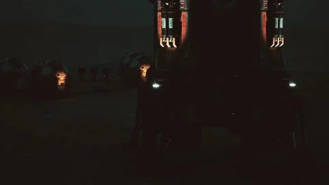 Exploration of a Mars colony base with advanced technology and habitats Stock Illustration