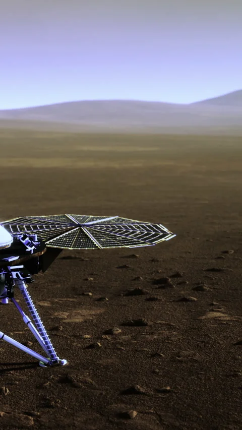 Exploration of Mars with a robotic lander on the surface during daylight Stock Footage 334184836