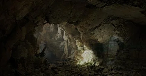 Exploration of mysterious cavern with dramatic lighting and textures Stock Illustration