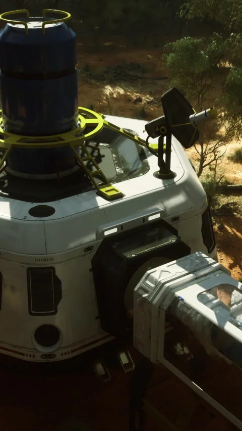 Exploration outpost set in a desert landscape with advanced technology 스톡 동영상 318440978