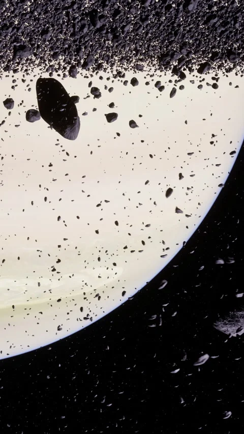 Exploration of a planet surrounded by floating rocks and debris in space Stock Footage 339036387