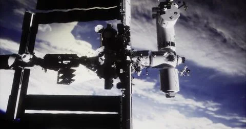 Exploration platform operating in low Earth orbit during daylight hours Illustrazione stock