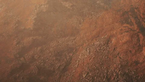 Exploration of a red rocky surface on another planet during the day Stock Footage 345013097