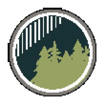 Exploration retro forest badge pixel art vector illustration イラスト素材