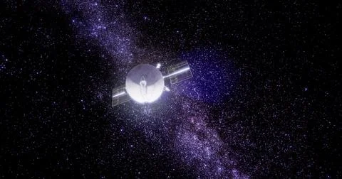Exploration of space through the Magellan spacecraft in a starry universe Illustrazione stock
