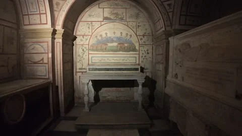 Exploration Of The Subterranean Crypt In Basilica Of The Twelve Apostles 스톡 동영상 334973080