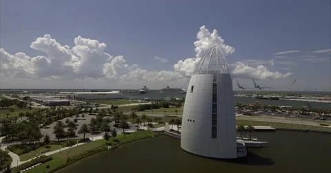 Exploration Tower above the water at Port Canaveral in Florida 스톡 동영상 64590499