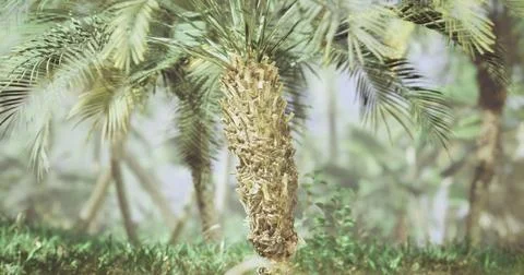 Exploration of a tropical environment featuring an unusual palm tree 스톡 일러스트