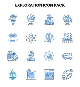 Exploration Two Colour Icons Pack Stock Illustration