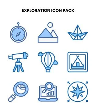Exploration Two Colour Set Icons Pack Stock Illustration