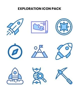 Exploration Two Colour Vector Icons Pack Stock Illustration