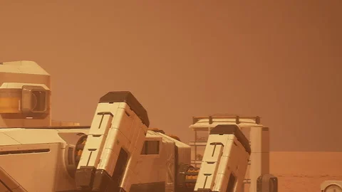 Exploration vehicle on Mars during a dust storm at dusk Stock Footage 343512769