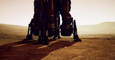 Exploration vehicle on the surface of Mars during twilight hours Illustrazione stock