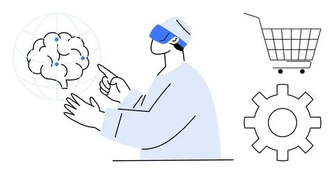 Exploration of Virtual Reality in Neural Networks and E-commerce Innovation.. Stock Illustration