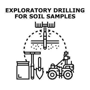 Exploratory drilling collecting soil samples for geotechnical research Stock Illustration