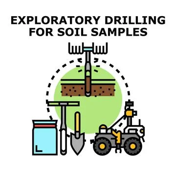 Exploratory drilling collecting soil samples for geotechnical research Stock Illustration