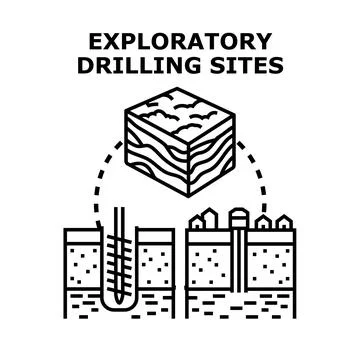 Exploratory drilling sites concept finding resources underground Stock Illustration