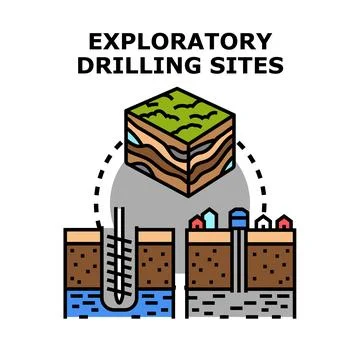 Exploratory drilling sites concept finding resources underground Stock Illustration